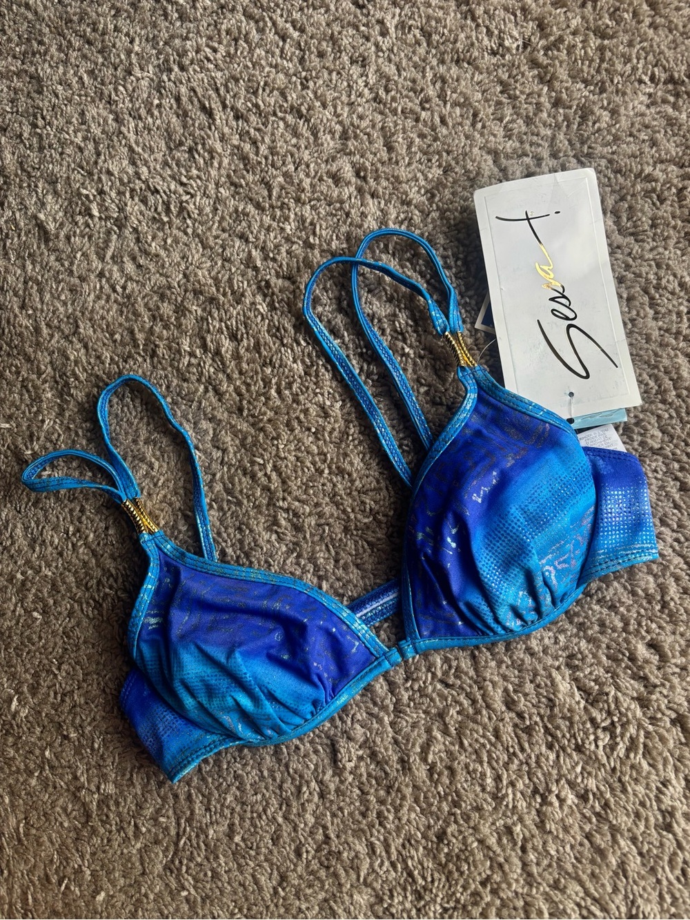 Sessa Blue Push Up Bikini Top Front Hook Closure Mermaid Core Swim Size 10